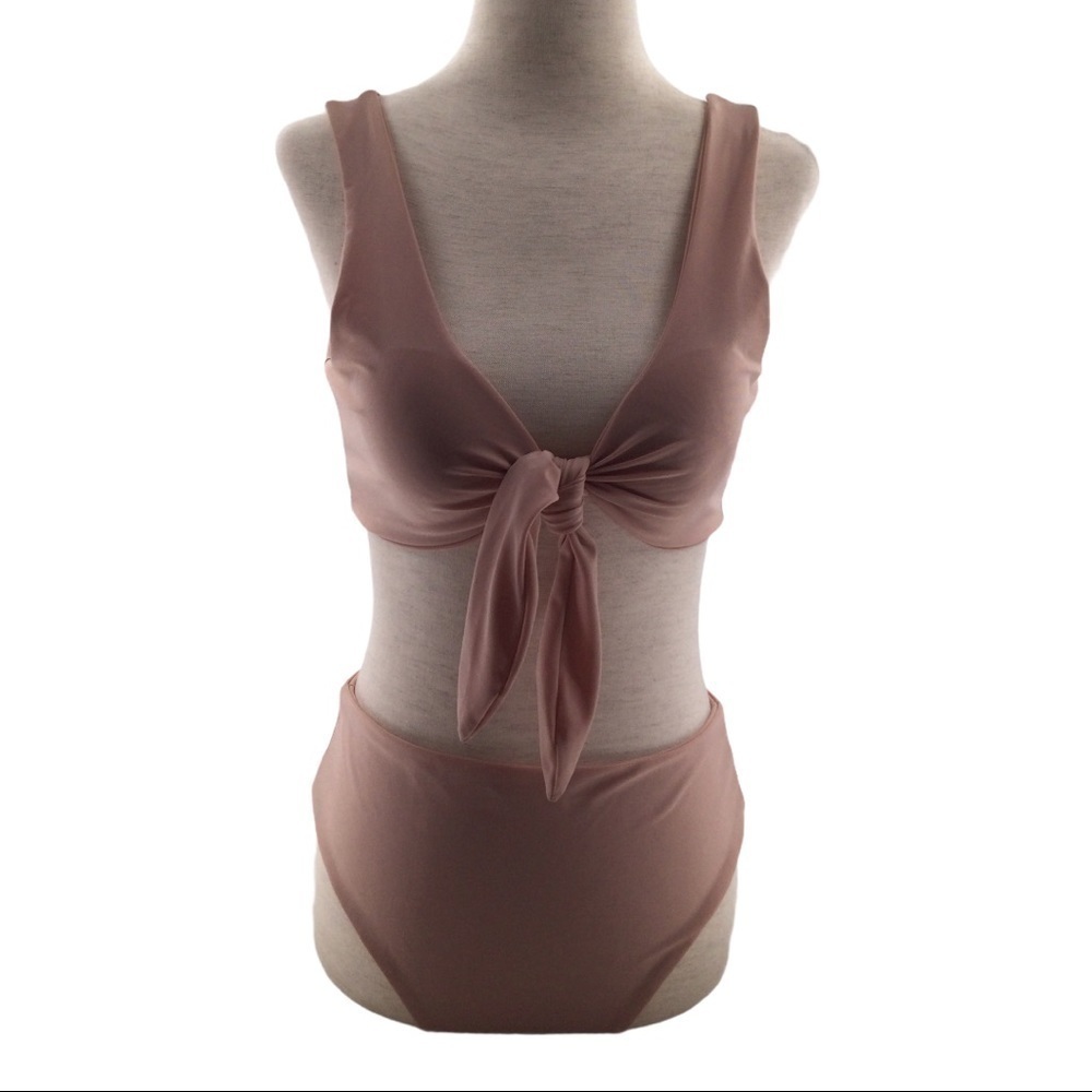 Blush Pink Tie Front Wide Strap Bikini Set